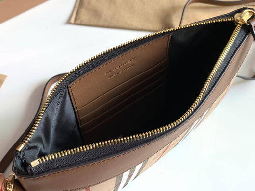 格纹拼皮革手拿肩背包-棕色 商品图7