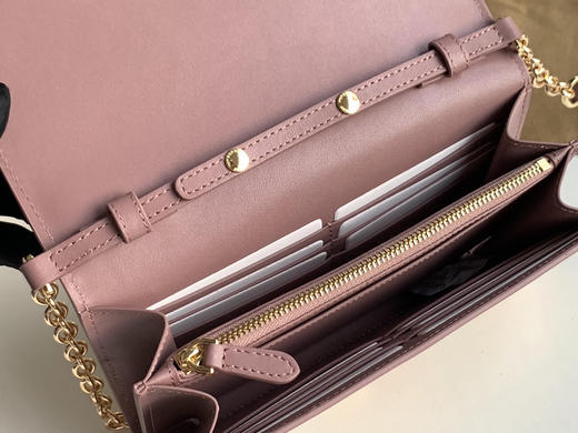 格纹拼皮革斜背包-粉紫 商品图7