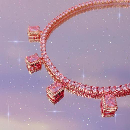 iced out 复古满钻粉色宝石吊坠古巴链街头锁骨链千禧欧美项链女 商品图2
