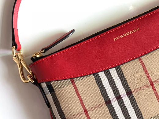 格纹拼皮革手拿肩背包-红色 商品图3