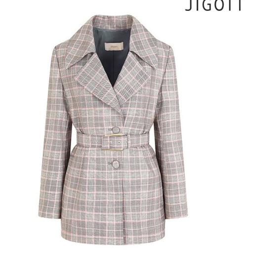 Jigott     背部百褶细节羊毛格纹夹克JPY带授权招加盟代理 商品图0