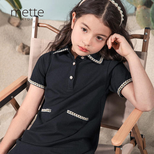 【童装连衣裙】春夏新品女童中长款小香风镶边短袖连衣裙 商品图0