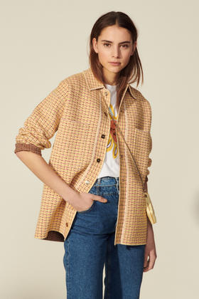 sandro    衬衫领花呢开衫JPY带授权招加盟代理