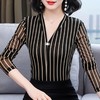 MZ-MZ9737春季新款时尚百搭条纹V领网纱打底衫 商品缩略图2