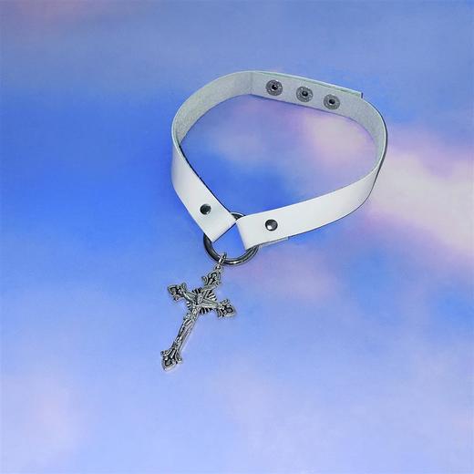 原创设计手工基督真皮十字架choker赛博朋克项圈 商品图1