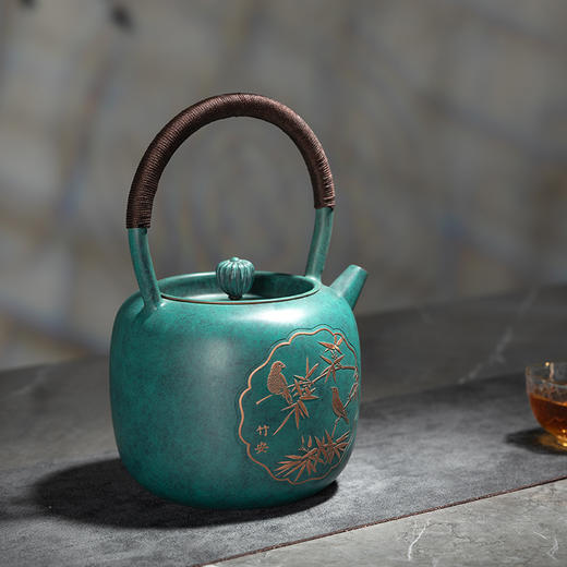 【一壶春色】朱炳·铜 紫铜 竹安壶 新品非遗家居茶道手工铜壶 商品图2