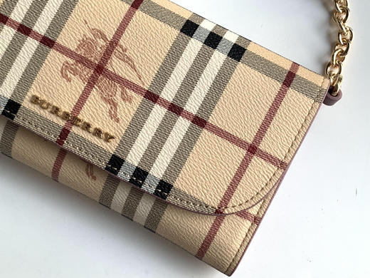 格纹拼皮革斜背包-粉紫 商品图2