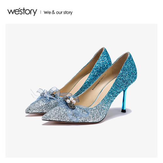 westory2020春季新品尖头璀璨钻饰细跟高跟鞋女W29AE50068 商品图0
