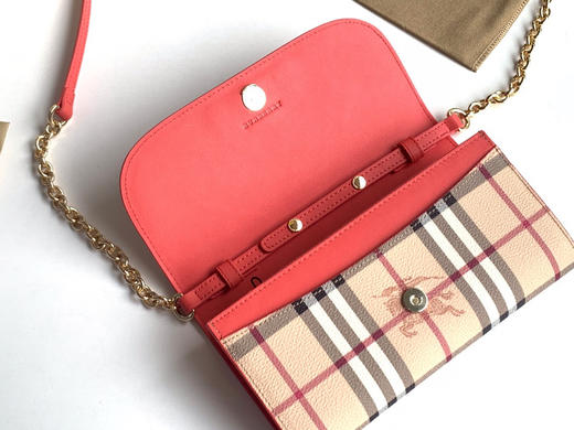 格纹拼皮革斜背包-西瓜红 商品图6