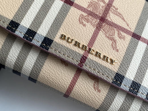 格纹拼皮革斜背包-粉紫 商品图4