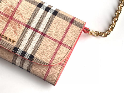 格纹拼皮革斜背包-西瓜红 商品图3