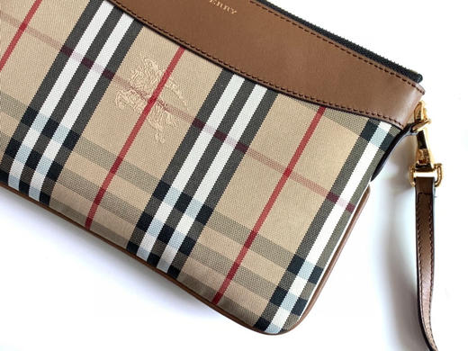 格纹拼皮革手拿肩背包-棕色 商品图3