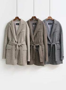 MORETHANBETTER  羊毛90手工制作人字形半外套腰带JPY带授权招加盟代理