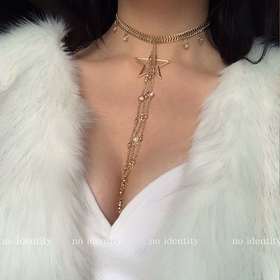 noidentity 冬日造型感超强流苏星星水晶choker圣诞限定项链长款