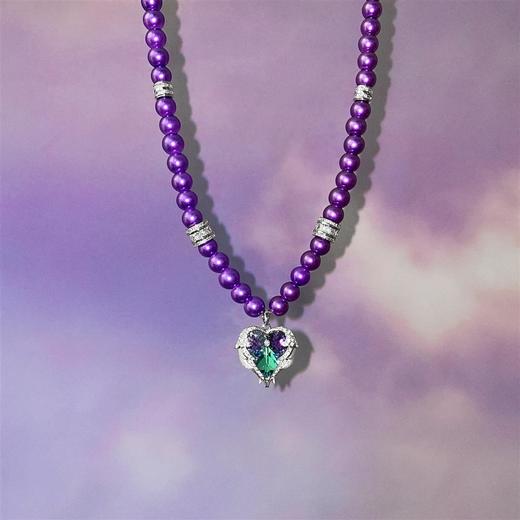 no dentity 原创设计复古镶钻水晶爱心紫色珍珠千禧y2k项链锁骨链 商品图3