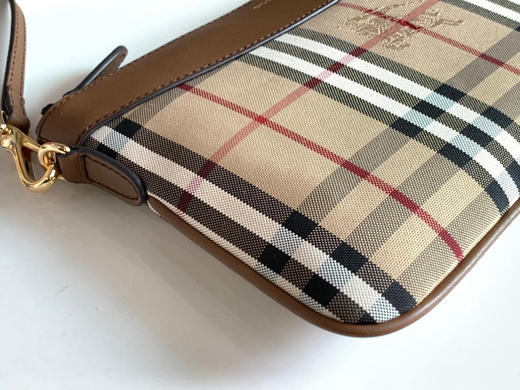 格纹拼皮革手拿肩背包-棕色 商品图5