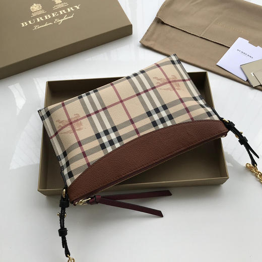 格纹拼皮革斜背包➰棕色 商品图2