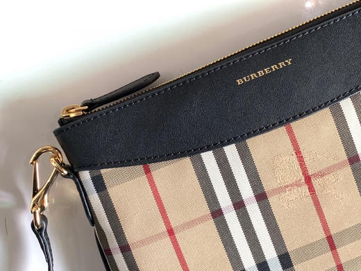 格纹拼皮革手拿肩背包-黑色 商品图3