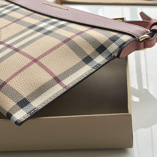 格纹拼皮革斜背包➰藕粉 商品图6