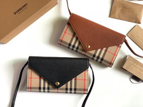 格纹拼皮革钱夹（含可拆式背带）