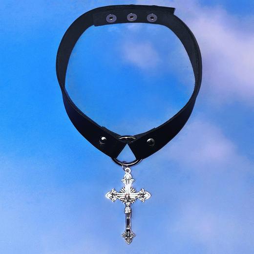 原创设计手工基督真皮十字架choker赛博朋克项圈 商品图2