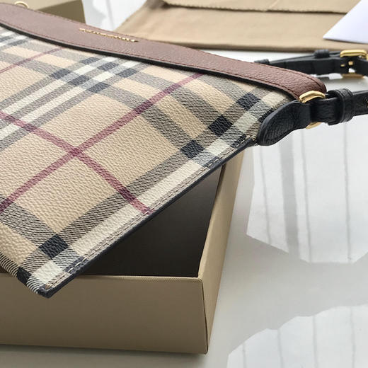 格纹拼皮革斜背包➰棕色 商品图6