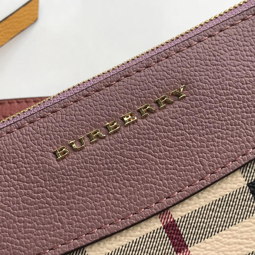 格纹拼皮革斜背包➰藕粉 商品图4