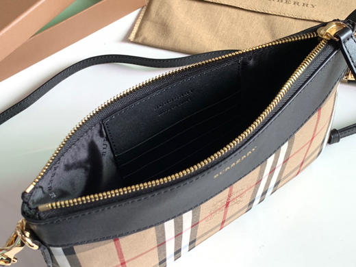 格纹拼皮革手拿肩背包-黑色 商品图7