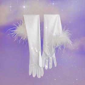 原创设计复古优雅高级感鸵鸟毛中长款光面连指毛毛手套圣诞限定