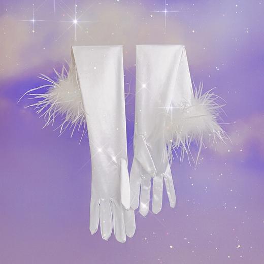 原创设计复古优雅高级感鸵鸟毛中长款光面连指毛毛手套圣诞限定 商品图0