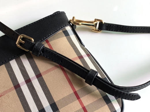 格纹拼皮革手拿肩背包-黑色 商品图5