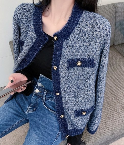 Dressnalda 蓝色Lady Gold Button彩色线条花呢夹克JPY带授权招加盟代理
