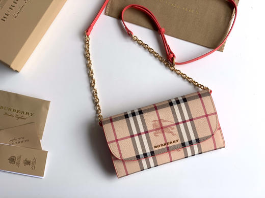 格纹拼皮革斜背包-西瓜红 商品图1