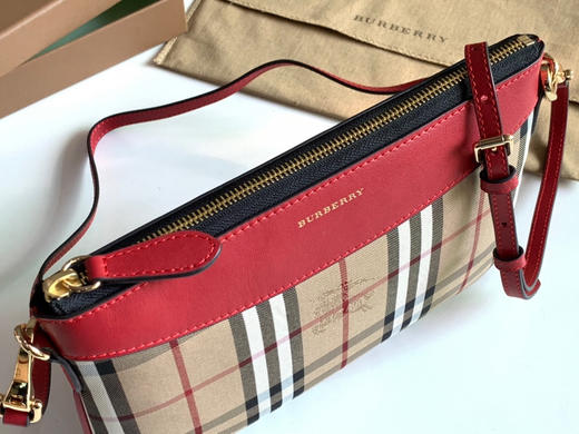 格纹拼皮革手拿肩背包-红色 商品图6