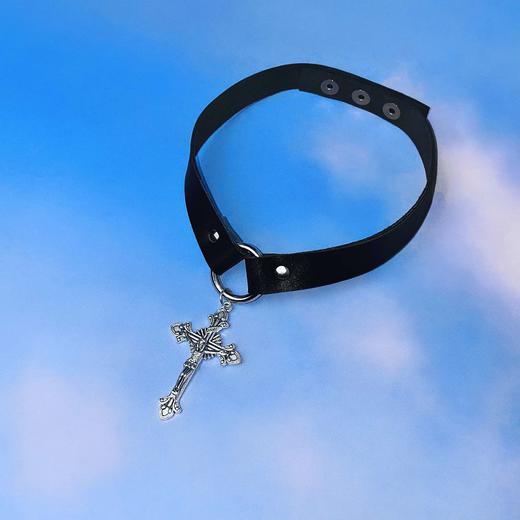 原创设计手工基督真皮十字架choker赛博朋克项圈 商品图3