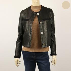 Ecolie   无领纽扣装饰羊皮短外套JPY带授权招加盟代理