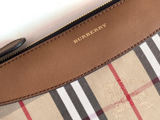 格纹拼皮革手拿肩背包-棕色 商品图4