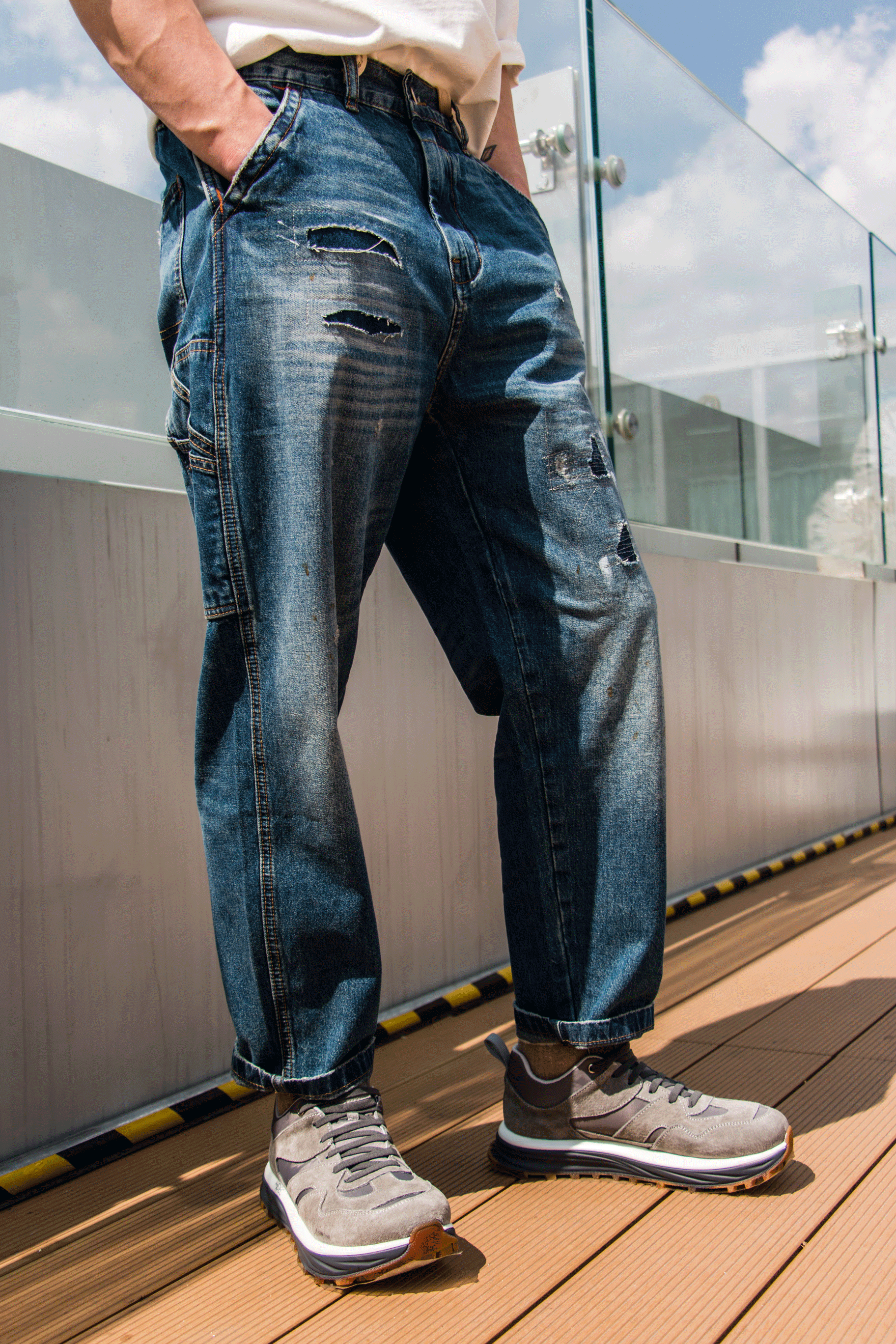 DEC B119331349 男士纯棉牛仔裤宽松蓝色牛仔裤