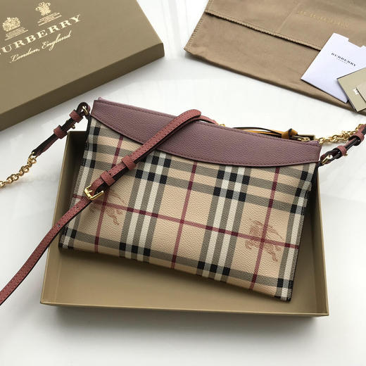 格纹拼皮革斜背包➰藕粉 商品图2