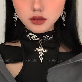 no identity 独立设计火焰十字架酷炫欧美街头夸张防过敏项链女