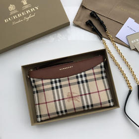 格纹拼皮革斜背包➰棕色