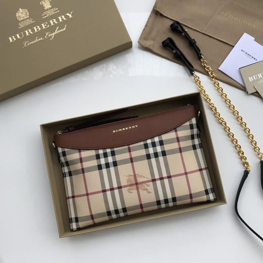 格纹拼皮革斜背包➰棕色 商品图0