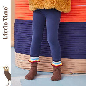 littletime童装春秋新款彩条微喇叭运动裤裤脚藏青打底裤长裤