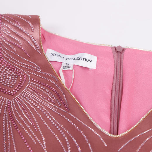 QE87B斯尔丽瑟俪2021年春季上新V领肩部烫钻短款连衣裙 商品图4