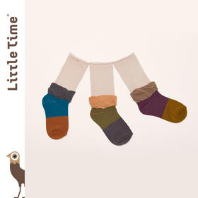 littletime童装荷叶花边中筒袜 2020冬新款撞色莫兰迪棉袜直筒