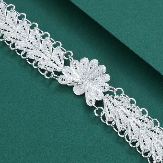 【银翠尾】S990银手链【KLKQSL】素银孔雀花丝2105 商品图4