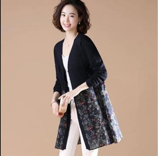 JXG-【高端款】2020年春季百搭洋气复古碎花拼接针织开衫中长款外披女 商品图1