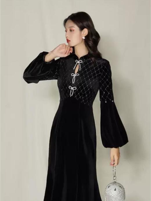 槿爷东方 高端定制丝绒连衣裙 商品图5