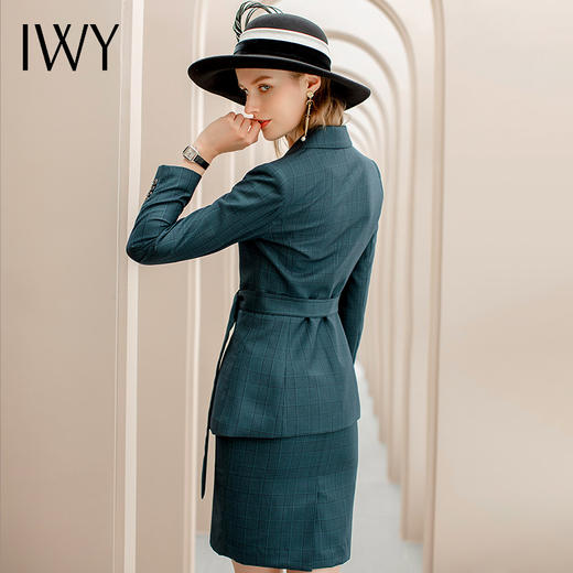 IWY/墨绿色格纹系带职业装西装套裙女修身显瘦收腰时尚气质名媛工作服CS1091 商品图3