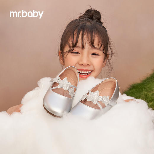 mrbaby女童皮鞋 2024春季新款纯色星星魔术贴演出鞋 软底小公主鞋 商品图0